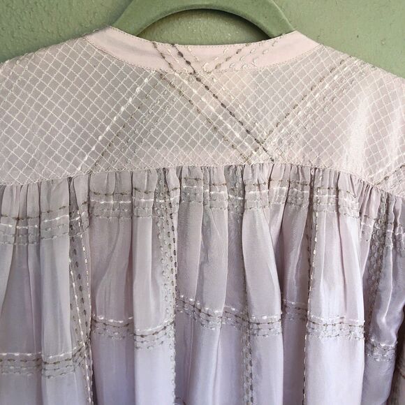 Anthropologie Sarabeth Embroidered Peasant Button Blouse XL Pink Oversized Boho - Picture 10 of 15